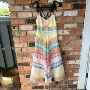 Shoshanna Striped Summer Silk Blend Midi Dress